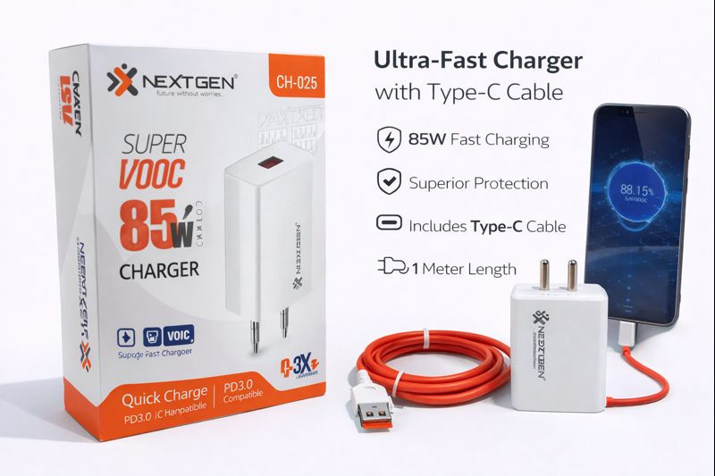 NEXTGEN Super VOOC Charger – CH-025 With Cable (Red) - Image 2