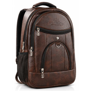 Premium Leather Finish School & Laptop Backpack – Brown