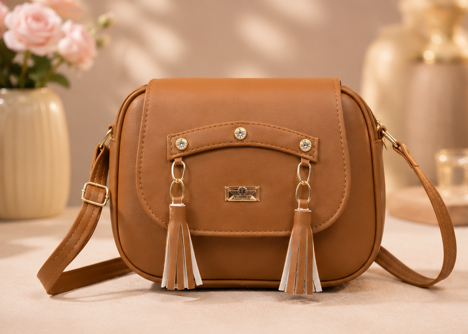 Women’s Premium Sling Bag | Stylish Tassel Crossbody Handbag | Multi-Zip Shoulder Bag for Daily Use