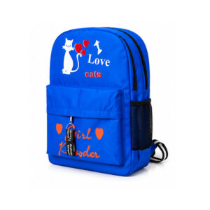 Cute Cat Print School Backpack for Girls | Multi-Compartment School & College Backpack | Lightweight Casual Travel Bag | Blue