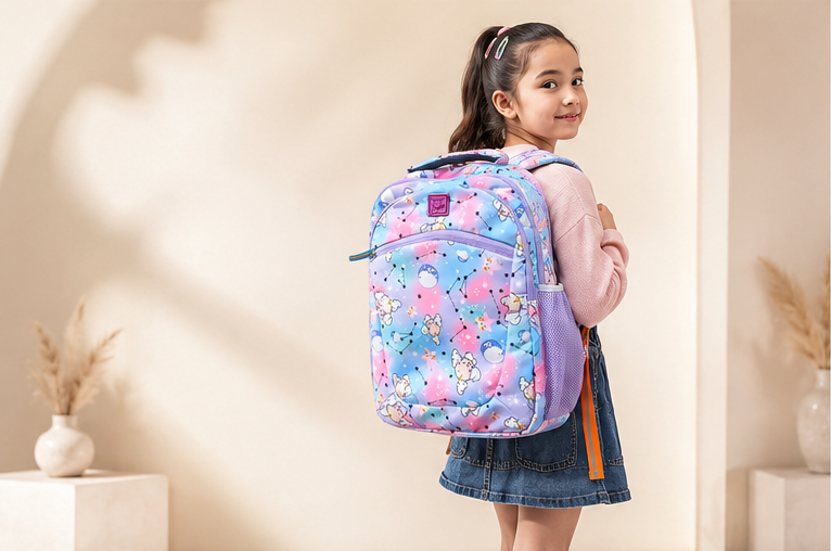 Kids School Backpack | Multi-Compartment School Bag | Lightweight Backpack for Girls | Cartoon Print | Casual Travel & Daily Use | Multicolor