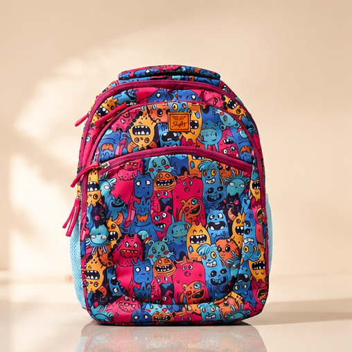 Kids School Backpack | Cartoon Print School Bag | Multi-Compartment Backpack for Girls | Lightweight School, Travel & Daily Use | Multicolor - Image 2