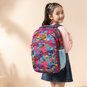 Kids School Backpack | Cartoon Print School Bag | Multi-Compartment Backpack for Girls | Lightweight School, Travel & Daily Use | Multicolor