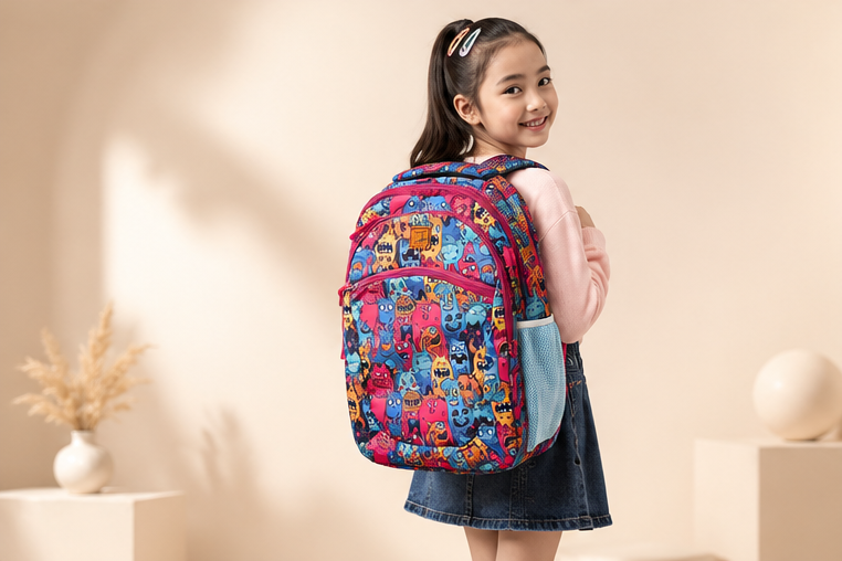 Kids School Backpack | Cartoon Print School Bag | Multi-Compartment Backpack for Girls | Lightweight School, Travel & Daily Use | Multicolor