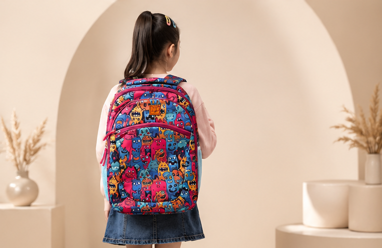 Kids School Backpack | Cartoon Print School Bag | Multi-Compartment Backpack for Girls | Lightweight School, Travel & Daily Use | Multicolor - Image 5