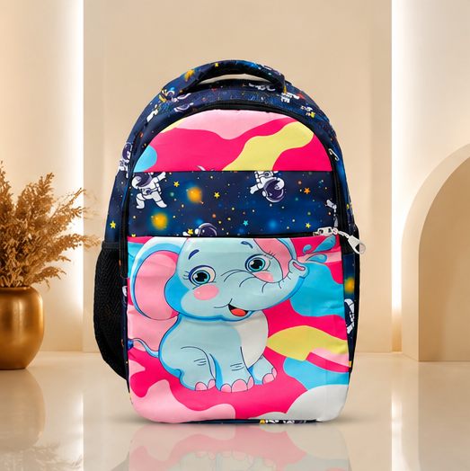 Kids School Backpack | Cute Elephant Print School Bag | Multi-Compartment Backpack for Girls | Lightweight Casual Travel & Daily Use | Navy Blue - Image 2