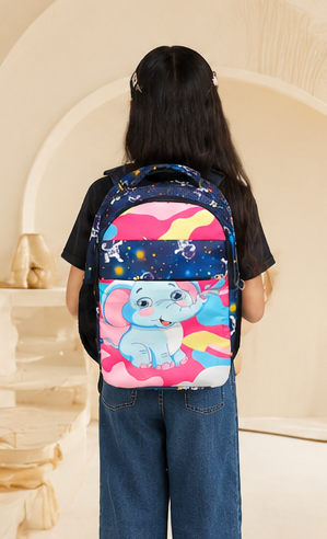Kids School Backpack | Cute Elephant Print School Bag | Multi-Compartment Backpack for Girls | Lightweight Casual Travel & Daily Use | Navy Blue - Image 5