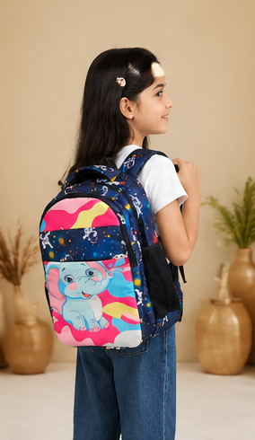 Kids School Backpack | Cute Elephant Print School Bag | Multi-Compartment Backpack for Girls | Lightweight Casual Travel & Daily Use | Navy Blue - Image 6