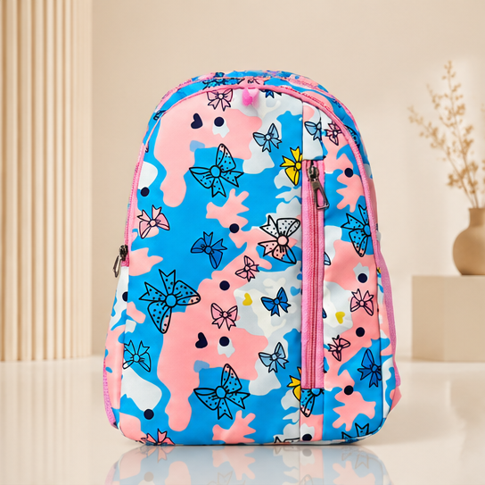 Kids School Backpack | Floral Print School Bag | Multi-Compartment Backpack for Girls | Lightweight School, Travel & Daily Use | Pink & Blue - Image 2