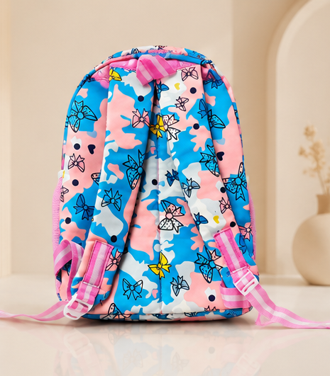 Kids School Backpack | Floral Print School Bag | Multi-Compartment Backpack for Girls | Lightweight School, Travel & Daily Use | Pink & Blue - Image 3