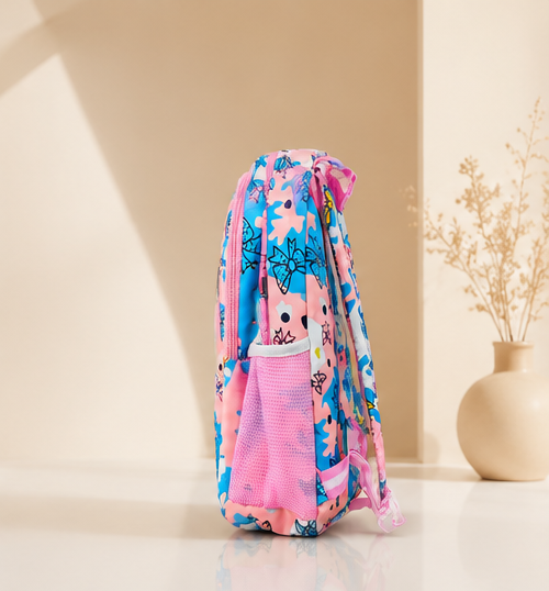 Kids School Backpack | Floral Print School Bag | Multi-Compartment Backpack for Girls | Lightweight School, Travel & Daily Use | Pink & Blue - Image 4