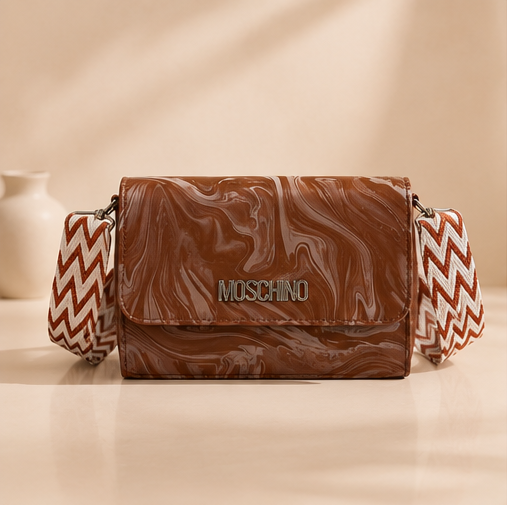 Women's Premium Marble Print Sling Bag | Adjustable Wide Strap | Magnetic Flap Closure | Brown
