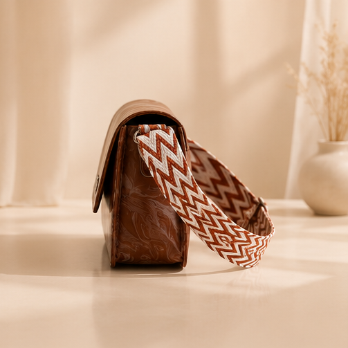 Women's Premium Marble Print Sling Bag | Adjustable Wide Strap | Magnetic Flap Closure | Brown - Image 3
