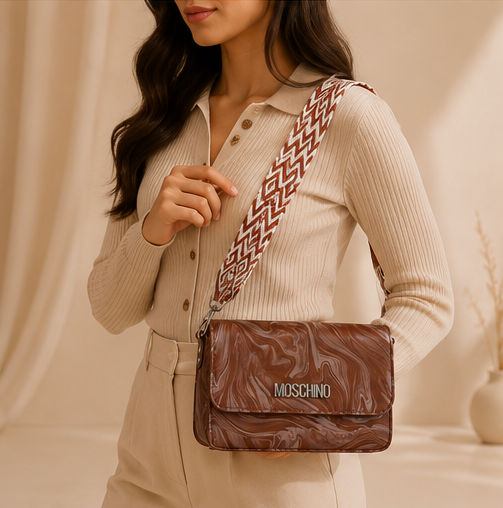 Women's Premium Marble Print Sling Bag | Adjustable Wide Strap | Magnetic Flap Closure | Brown - Image 6