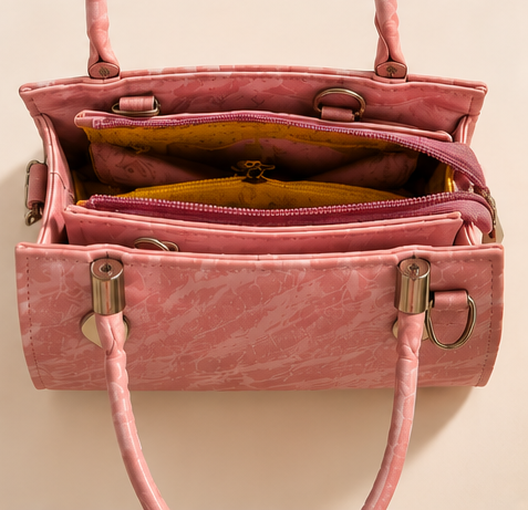 Women's Premium r Handbag | Elegant Satchel Shoulder Bag | Detachable Adjustable Sling Strap | Multi-Compartment Tote Bag | Dusty Pink - Image 4