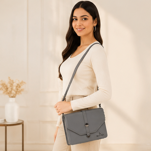 Women's Sling Bag | Foldover Flap Crossbody Handbag | Multi-Compartment Shoulder Purse | Adjustable Strap | Sage Green - Image 5