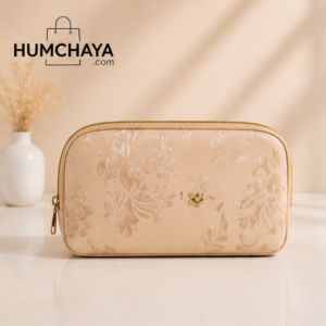 Women's Premium Floral Pouch | Multi-Compartment Travel Toiletry Organizer | Zip Closure Vanity Bag | Beige