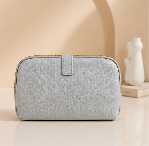 Women's Premium Floral Pouch | Travel Toiletry Organizer | Multi-Compartment Vanity Bag with Wrist Strap | Light Grey - Image 2