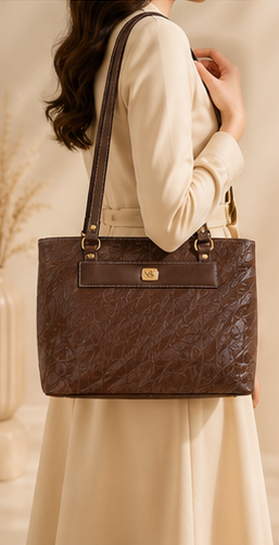 Women's Premium Tote Bag | Office Handbag | Multi-Compartment Shoulder Bag | Large Capacity Shopper Bag | Brown - Image 4